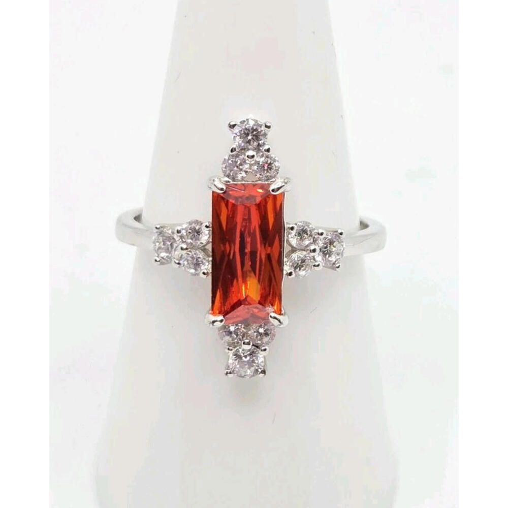 Tangerine Cubic Zirconia on .925 Solid Sterling Silver ~ Bomb Party Ring ~Size 8